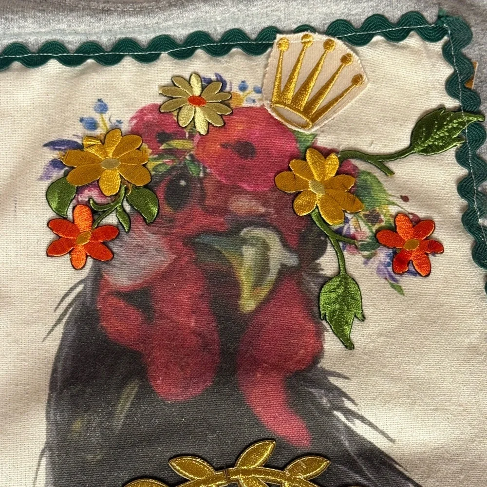 Handcrafted Upcycled Gray Cropped Novelty Appliqué Sweatshirt Rooster Graphic L - Picture 8 of 10